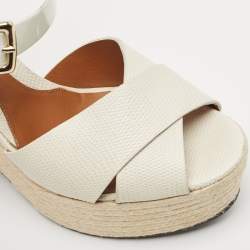 Pre Owned Fendi White Patent Leather and Lizard Embossed Leather Wedge Platform Ankle Strap Sandals Size 40