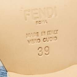 Pre Owned Fendi Blue Denim Buckle Detail Floral Heel Ankle Wrap Sandals Size 39