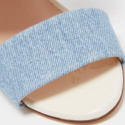 Pre Owned Fendi Blue Denim Buckle Detail Floral Heel Ankle Wrap Sandals Size 39