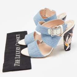 Pre Owned Fendi Blue Denim Buckle Detail Floral Heel Ankle Wrap Sandals Size 39