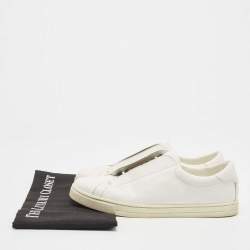 Pre Owned Fendi White/Brown Leather and Zucca Elastic Band Slip On Sneakers Size 40