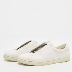 Pre Owned Fendi White/Brown Leather and Zucca Elastic Band Slip On Sneakers Size 40