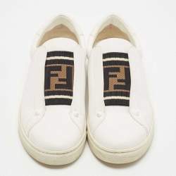 Pre Owned Fendi White/Brown Leather and Zucca Elastic Band Slip On Sneakers Size 40