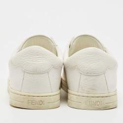 Pre Owned Fendi White/Brown Leather and Zucca Elastic Band Slip On Sneakers Size 40