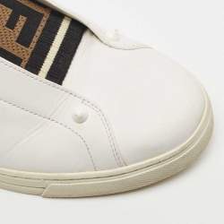 Pre Owned Fendi White/Brown Leather and Zucca Elastic Band Slip On Sneakers Size 40