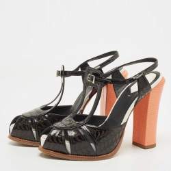 مملوكة مسبقًا Fendi Black/Orange Patent Ankle Strap Sandals Size 40