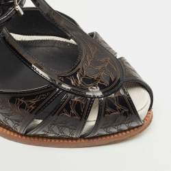 مملوكة مسبقًا Fendi Black/Orange Patent Ankle Strap Sandals Size 40