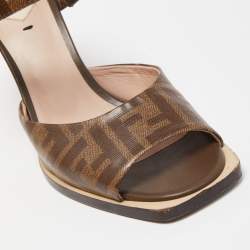 Fendi Brown Zucca Coated Canvas Ankle Strap Sandals Size 39.5