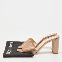 Fendi Beige Satin Logo Embroidered Block Heel Slides Size 37