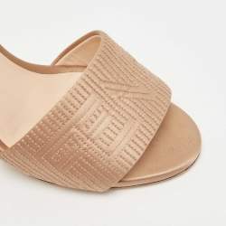 Fendi Beige Satin Logo Embroidered Block Heel Slides Size 37