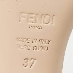 Fendi Beige Satin Logo Embroidered Block Heel Slides Size 37