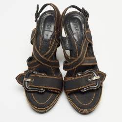 Pre Owned Fendi Black Canvas B Buckle Platform Wedge Sandals Size 39.5