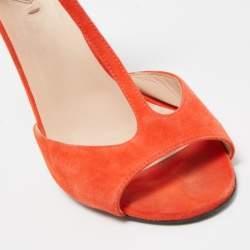 Pre Owned Fendi Orange Suede T-Bar Ankle Strap Sandals Size 39