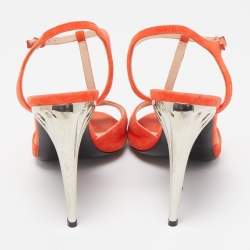 Pre Owned Fendi Orange Suede T-Bar Ankle Strap Sandals Size 39
