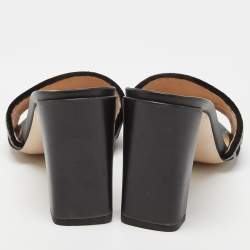 مملوكة مسبقًا Fendi Black/Grey Zucca Velvet Open Toe Slide Sandals Size 38.5