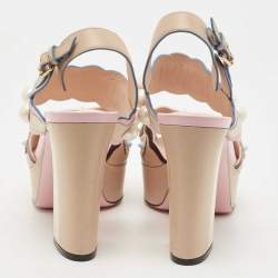 Pre Owned Fendi Pink/Beige Leather Pearl Studded Accents Sandals Size  39