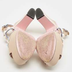Pre Owned Fendi Pink/Beige Leather Pearl Studded Accents Sandals Size  39