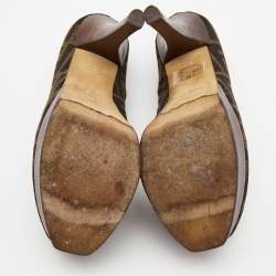 Pre Owned Fendi Brown Tobacco Zucca Canvas Fendista Platform Pumps Size 38.5