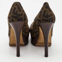 Pre Owned Fendi Brown Tobacco Zucca Canvas Fendista Platform Pumps Size 38.5