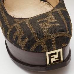 Pre Owned Fendi Brown Tobacco Zucca Canvas Fendista Platform Pumps Size 38.5