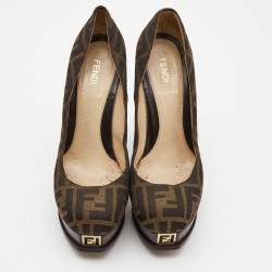 Pre Owned Fendi Brown Tobacco Zucca Canvas Fendista Platform Pumps Size 38.5
