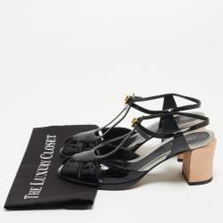 Pre Owned Fendi Black Patent Leather Peep Toe T-Bar Ankle Strap Sandals Size 41