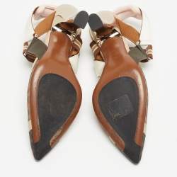 Pre Owned Fendi Tricolor Zucca Mesh and Leather Colibri Slingback Pumps Size 37.5