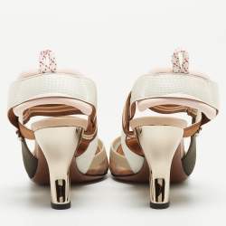 Pre Owned Fendi Tricolor Zucca Mesh and Leather Colibri Slingback Pumps Size 37.5