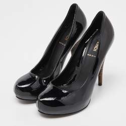 Fendi Black Patent Leather Platform FF Superstar Pump Size 37