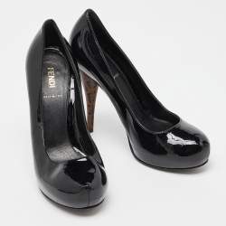 Fendi Black Patent Leather Platform FF Superstar Pump Size 37