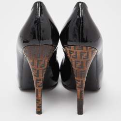Fendi Black Patent Leather Platform FF Superstar Pump Size 37