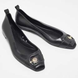Pre Owned Fendi Black Rubber Peep Toe Ballet Flats Size 41