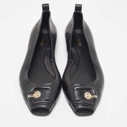 Pre Owned Fendi Black Rubber Peep Toe Ballet Flats Size 41