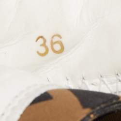 Pre Owned Fendi White/Pink Leather and Zucca Mesh Low Top Sneakers Size 36