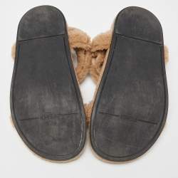 Fendi Brown Shearling Fur Ankle Strap Flat Sandals Size 40