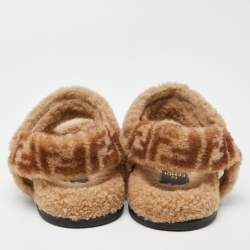 Fendi Brown Shearling Fur Ankle Strap Flat Sandals Size 40