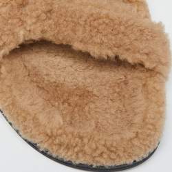 Fendi Brown Shearling Fur Ankle Strap Flat Sandals Size 40