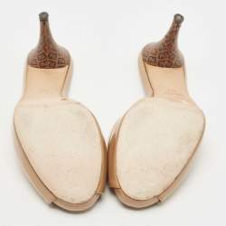 Pre Owned Fendi Brown Patent Leather Zucca Print Heel Peep Toe Slide Sandals Size 39.5