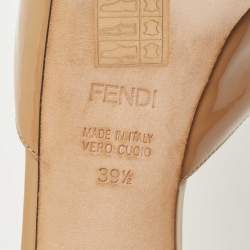 Pre Owned Fendi Brown Patent Leather Zucca Print Heel Peep Toe Slide Sandals Size 39.5