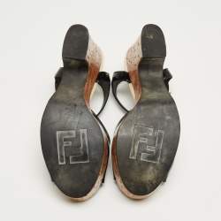 Fendi Black Patent Wedge Platform Sandals Size 37.5