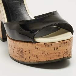 Fendi Black Patent Wedge Platform Sandals Size 37.5
