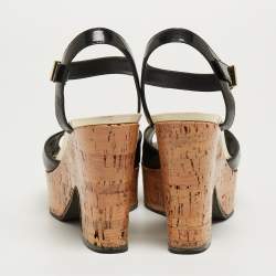 Fendi Black Patent Wedge Platform Sandals Size 37.5