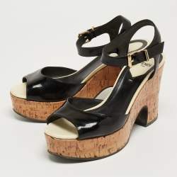Fendi Black Patent Wedge Platform Sandals Size 37.5