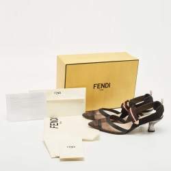 Pre Owned Fendi Multicolor Mesh and Canvas Colibri Slingback Pumps Size 39.5