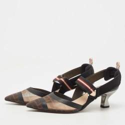Pre Owned Fendi Multicolor Mesh and Canvas Colibri Slingback Pumps Size 39.5