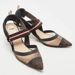 Pre Owned Fendi Multicolor Mesh and Canvas Colibri Slingback Pumps Size 39.5