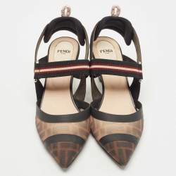 Pre Owned Fendi Multicolor Mesh and Canvas Colibri Slingback Pumps Size 39.5