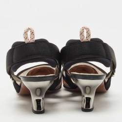 Pre Owned Fendi Multicolor Mesh and Canvas Colibri Slingback Pumps Size 39.5