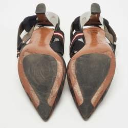 Pre Owned Fendi Multicolor Mesh and Canvas Colibri Slingback Pumps Size 39.5