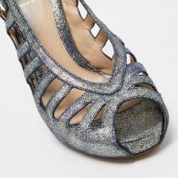 Fendi Blue/Silver Texture Suede Slingback Pumps Size 38.5